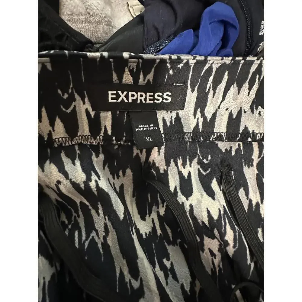 Express monochromatic metallic abstract satin cowl neck midi slip dress Size XL